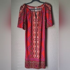 Chico's Women's Dress Multicolor Floral Short sleeves Stretch Size S